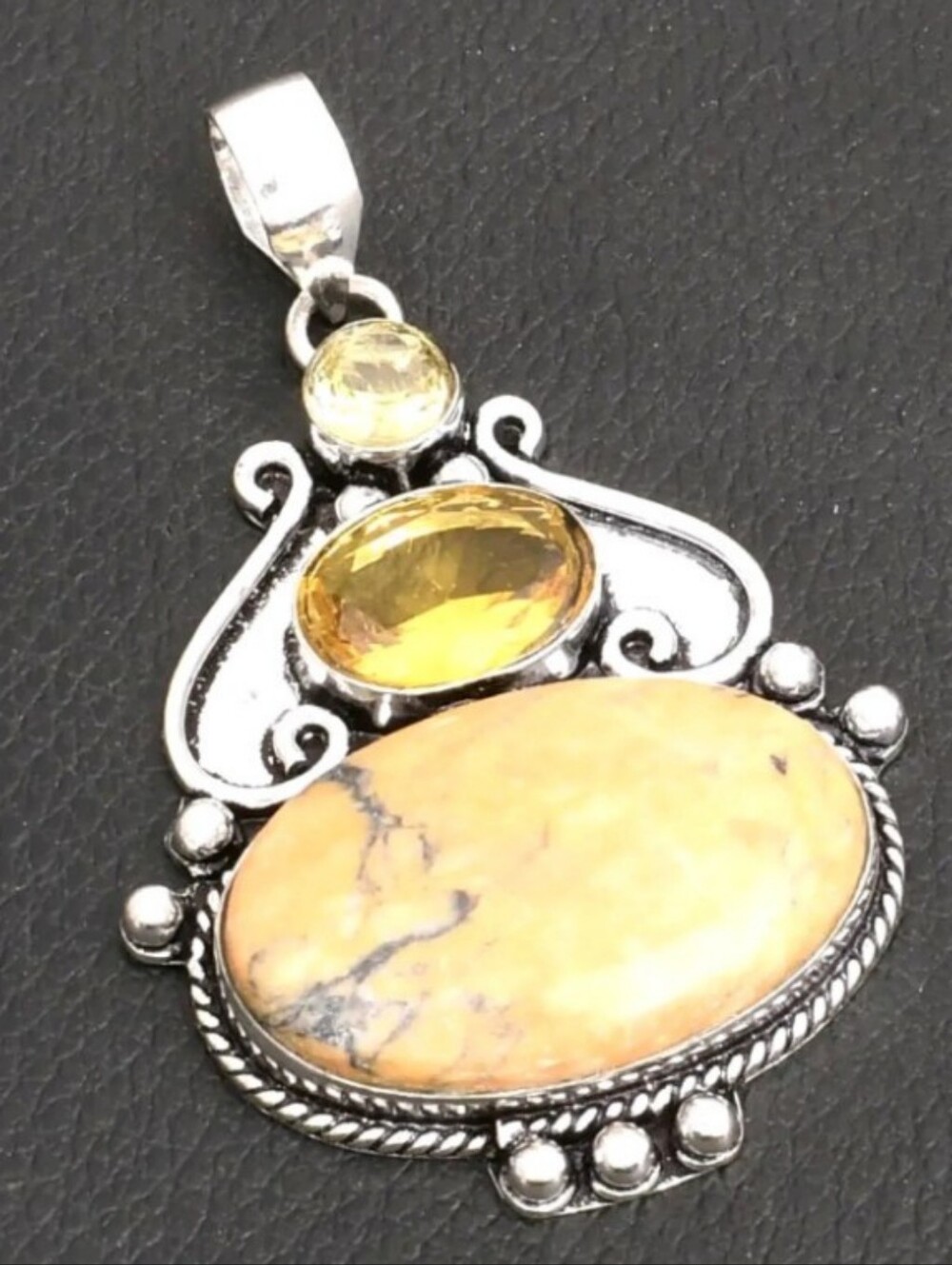 Australian Yellow Dendritic Opal, Citrine Gemstone Handmade Pendant Necklace